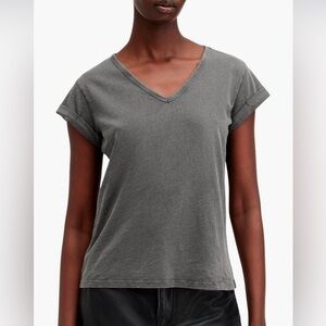 AllSaints Anna V-Neck Cotton T-Shirt Medium Black